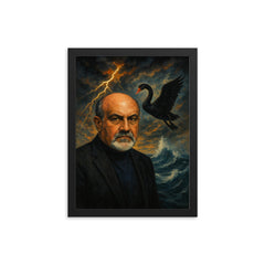 Nassim Nicholas Taleb with black swan storm framed print on a plain backdrop in size 12"x16".