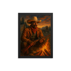Nat Love at frontier campfire framed print on a plain backdrop in size 12"x16".