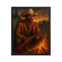 Nat Love at frontier campfire framed print on a plain backdrop in size 16"x20".