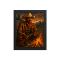 Nat Love at frontier campfire framed print on a plain backdrop in size 8"x10".
