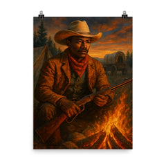 Nat Love at frontier campfire poster on a plain backdrop in size 8"x10".