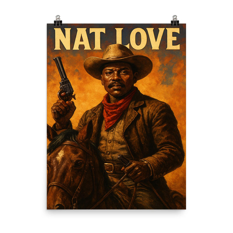 Nat Love poster on a plain backdrop in size 8
