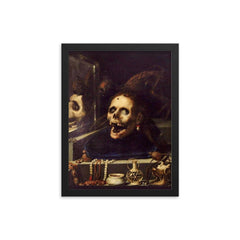 Natura Morta Macabra by Jacopo Ligozzi, 1604 framed print on a plain backdrop in size 12"x16".