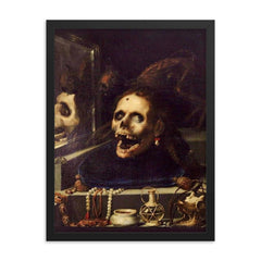Natura Morta Macabra by Jacopo Ligozzi, 1604 framed print on a plain backdrop in size 18"x24".