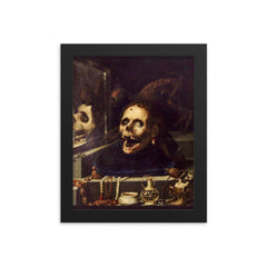 Natura Morta Macabra by Jacopo Ligozzi, 1604 framed print on a plain backdrop in size 8"x10".