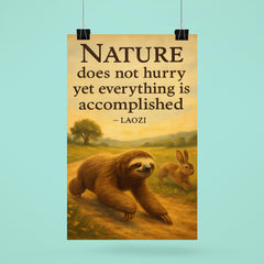 Nature does not hurry Laozi quote sloth beats rabbit inspiring poster poster 6