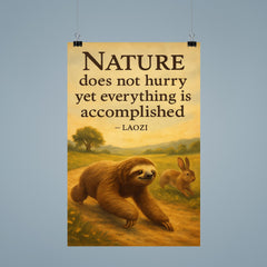 Nature does not hurry Laozi quote sloth beats rabbit inspiring poster poster 9