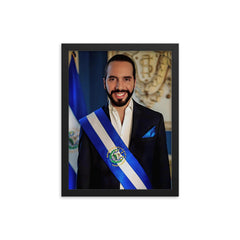 Nayib Bukele framed print on a plain backdrop in size 12"x16".