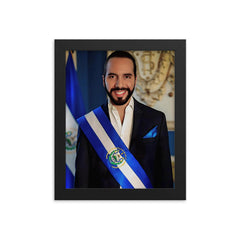 Nayib Bukele framed print on a plain backdrop in size 8"x10".