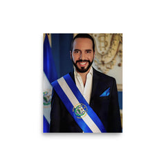 Nayib Bukele poster on a plain backdrop in size 8"x10".