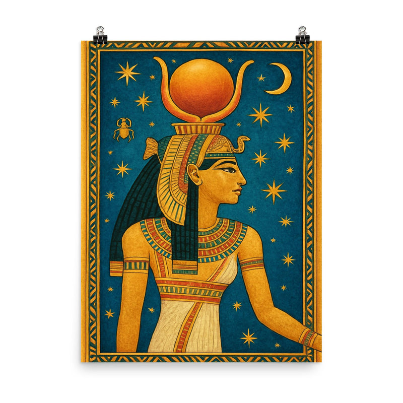 Nefertari in celestial tomb ceiling blue poster on a plain backdrop in size 8