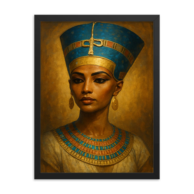 Nefertiti framed print on a plain backdrop in size 18