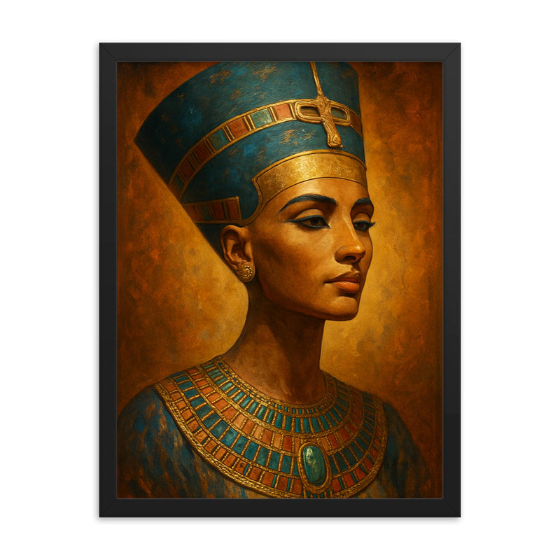 Nefertiti framed print on a plain backdrop in size 18