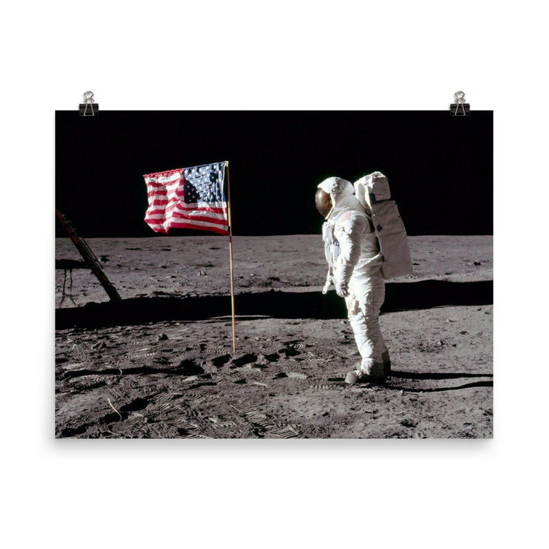 Neil Armstrong and Buzz Aldrin on the Moon, Apollo 11, 1969 poster on a plain backdrop in size 8