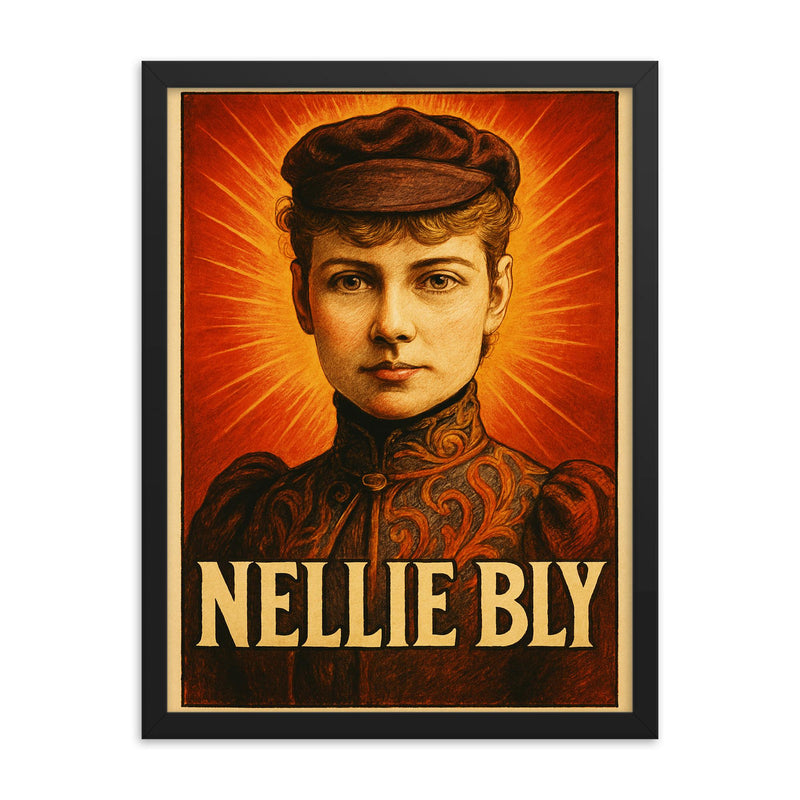 Nellie Bly framed print on a plain backdrop in size 18