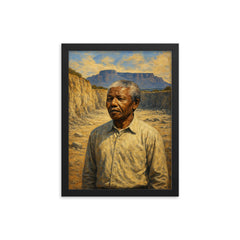 Nelson Mandela on Robben Island quarry framed print on a plain backdrop in size 12"x16".