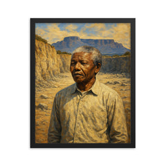 Nelson Mandela on Robben Island quarry framed print on a plain backdrop in size 16"x20".