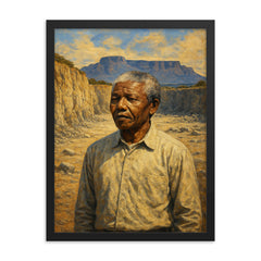 Nelson Mandela on Robben Island quarry framed print on a plain backdrop in size 18"x24".