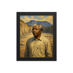 Nelson Mandela on Robben Island quarry framed print on a plain backdrop in size 8"x10".