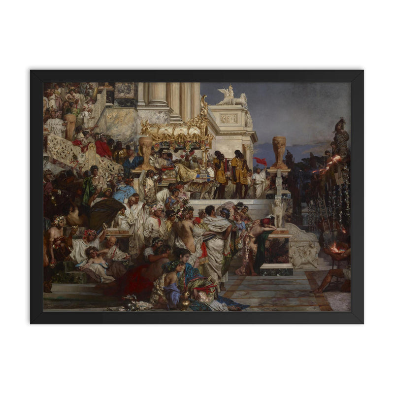 Nero's Torches by Henryk Siemiradzki, 1876 framed print on a plain backdrop in size 18