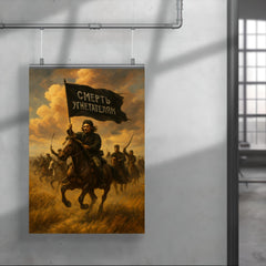 Nestor Makhno black banner cavalry in Ukrainian steppe poster 4