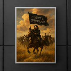 Nestor Makhno black banner cavalry in Ukrainian steppe poster 5