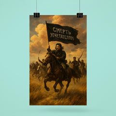 Nestor Makhno black banner cavalry in Ukrainian steppe poster 6