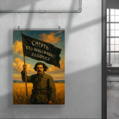 Nestor Makhno black banner in Ukrainian steppe poster 4