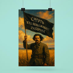 Nestor Makhno black banner in Ukrainian steppe poster 6