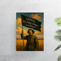 Nestor Makhno black banner in Ukrainian steppe poster 7