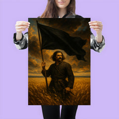 Nestor Makhno black banner over Ukrainian steppe poster 3
