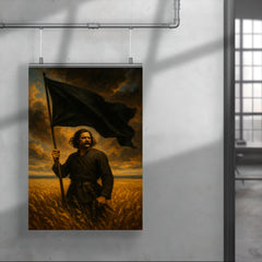 Nestor Makhno black banner over Ukrainian steppe poster 4