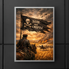 Nestor Makhno black banner over Ukrainian steppe poster 5