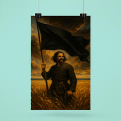 Nestor Makhno black banner over Ukrainian steppe poster 6