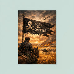 Nestor Makhno black banner over Ukrainian steppe poster 8