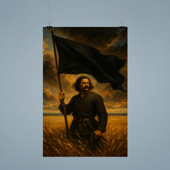 Nestor Makhno black banner over Ukrainian steppe poster 9