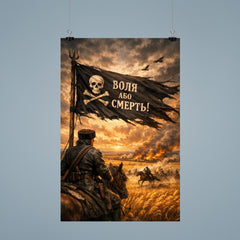 Nestor Makhno black banner over Ukrainian steppe poster 9
