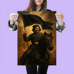 Nestor Makhno black flag horseback portrait poster 3