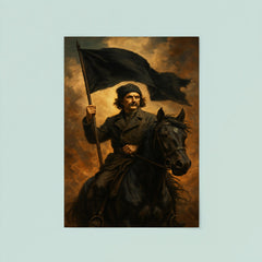 Nestor Makhno black flag horseback portrait poster 8