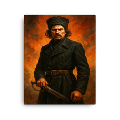 Nestor Makhno in black cavalry coat canvas print on a plain backdrop in size 16"x20".