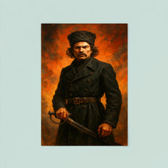 Nestor Makhno in black cavalry coat poster 8