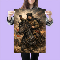 Nestor Makhno on a black horse poster 3