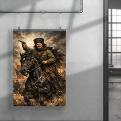 Nestor Makhno on a black horse poster 4