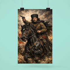 Nestor Makhno on a black horse poster 6