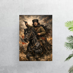 Nestor Makhno on a black horse poster 7