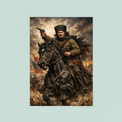 Nestor Makhno on a black horse poster 8