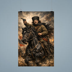 Nestor Makhno on a black horse poster 9