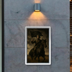 Nestor Makhno on horseback in black Ukrainian steppe poster 2