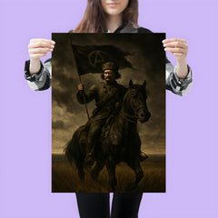 Nestor Makhno on horseback in black Ukrainian steppe poster 3