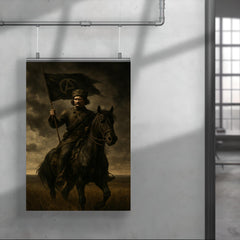 Nestor Makhno on horseback in black Ukrainian steppe poster 4